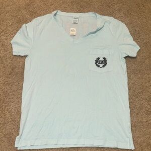 PINK Victoria's Secret Light Blue V-Neck Pocket Tee Pocket